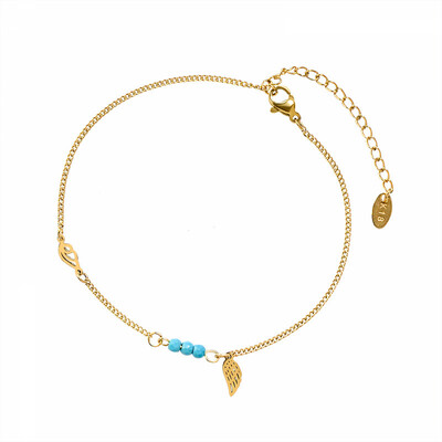Right Grand New Unique Design Boho Stainless Steel Girls Turquoise Angel Wing Jewelry 18K Gold Plated Anklets For Women