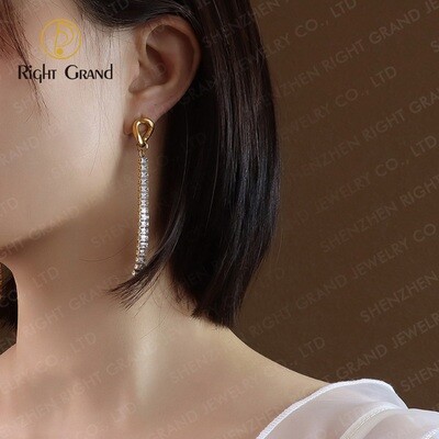 Right Grand New Arrival Trendy Luxury Women Fashion Stainless Steel 18k Gold Plating Diamond Tennis Chain Zircon Drop Earrings
