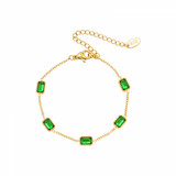 Right Grand New Unique Design Vintage Fashion Stainless Steel 18K Gold Plated Green Square Inlaid Emerald Jewelry Zircon Bracelet Women, color: 18K Gold, size: Bracelet