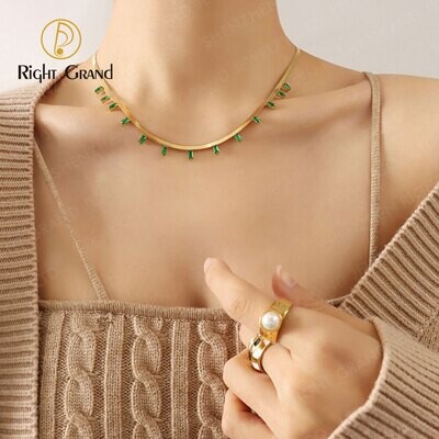 Right Grand Fashion Romantic Hip Hop Women Trendy Jewelry 18K Gold Plated Cubic Zirconia Necklace Stainless Steel Blade Snake Chain