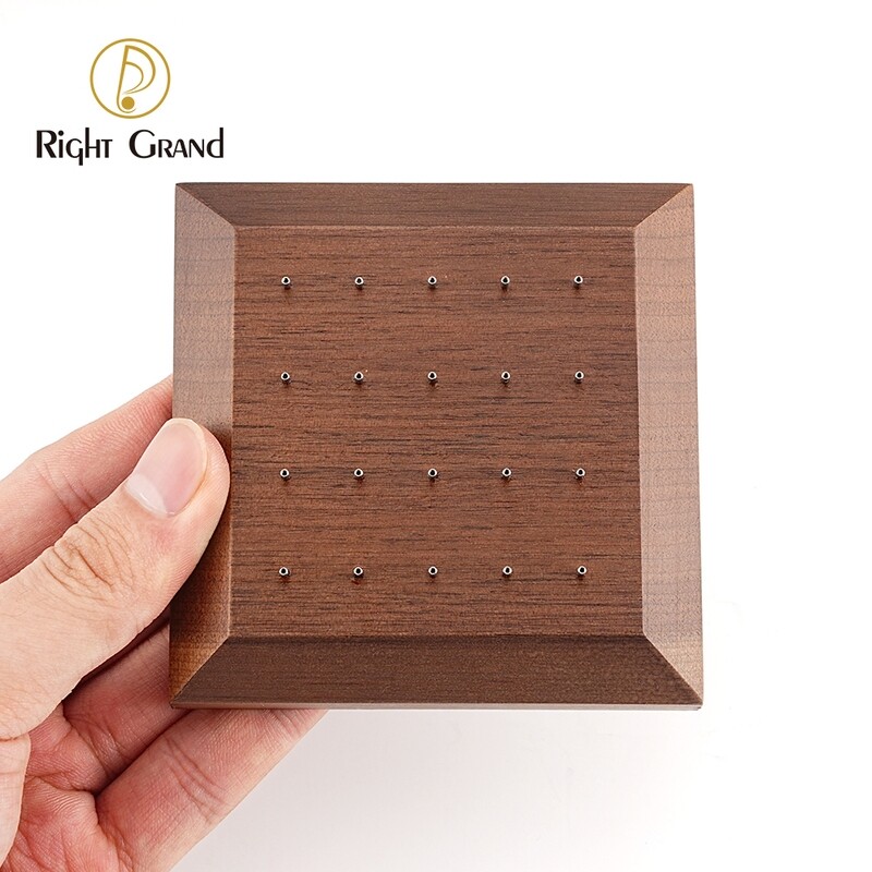 Right Grand Black Walnut Solid Wood Display Stand for 16G 14G Body Piercing Jewelry with 20 Posts