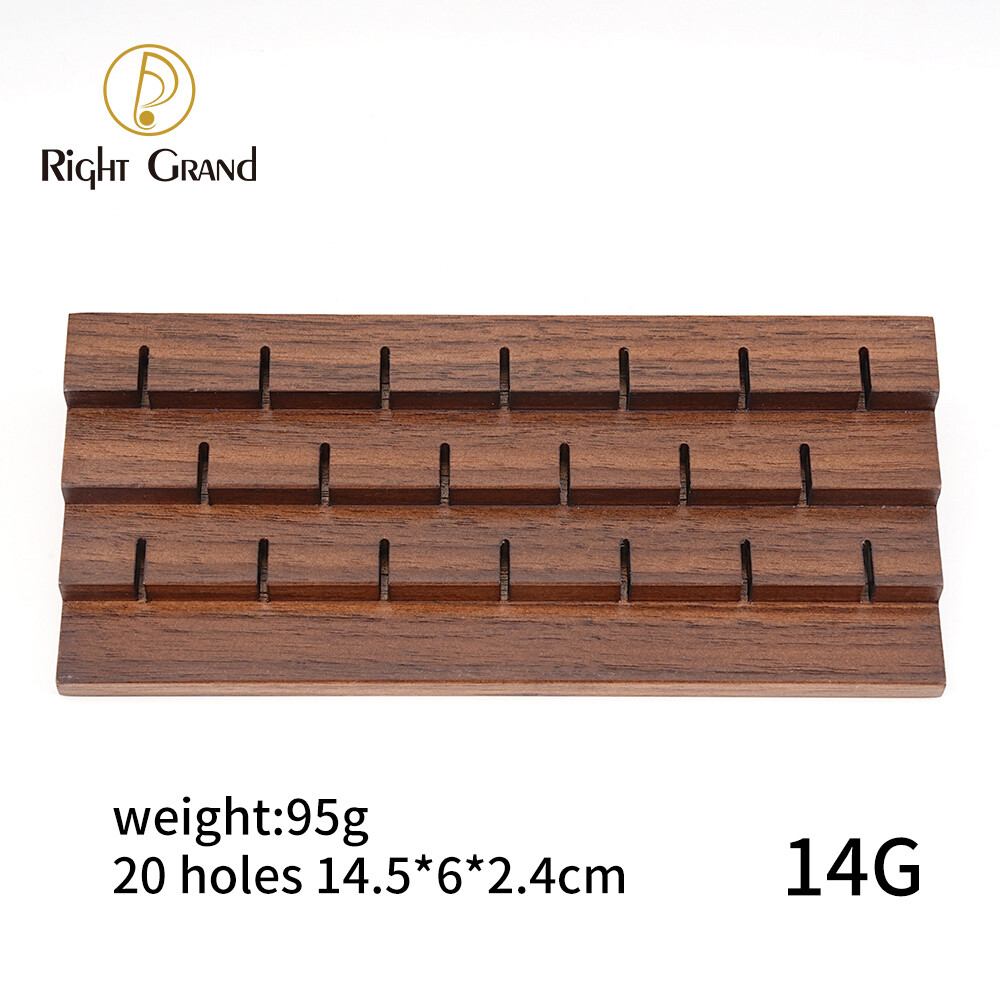 Right Grand Black Walnut Wood 14G Body Piercing Jewelry Display With 20