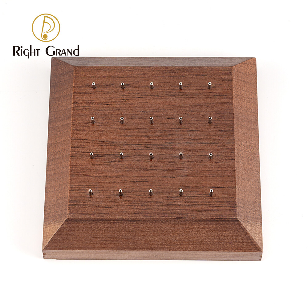Right Grand Black Walnut Solid Wood Display Stand for 16G 14G Body Piercing Jewelry with 20 Posts