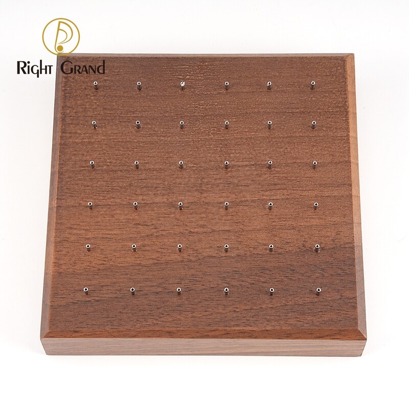Right Grand Square Shape Black Walnut Solid Wood Display for Body Piercing Jewelry With 36 Posts