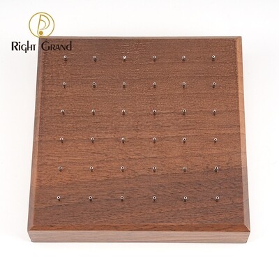 Right Grand Square Shape Black Walnut Solid Wood Display for Body Piercing Jewelry With 36 Posts