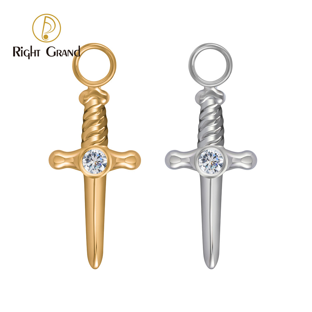 Right Grand ASTM F136 Titanium CZ Dagger Sword
 Charm for Earrings