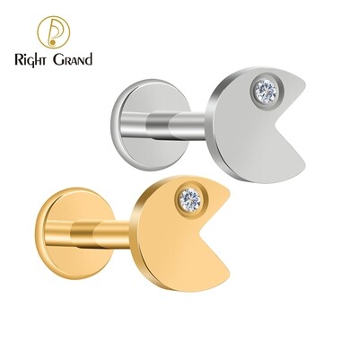 Right Grand ASTM F136 Titanium CZ Eye Labret Stud Earring Helix Flat Piercing