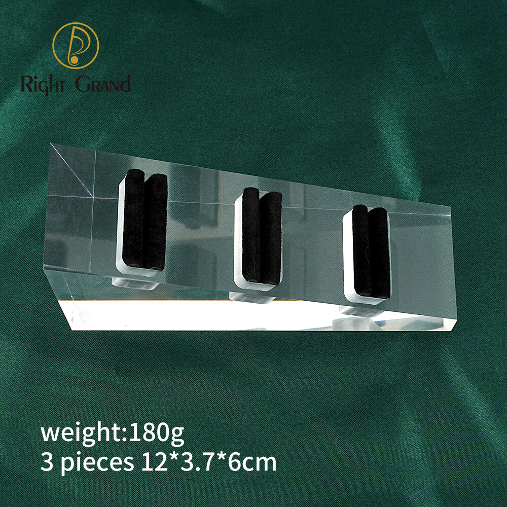 Right Grand Clear Polished Acrylic Piercings Jewelry Display Stand Holder Showcase with Black Velvet 3/4/8/16 Holes Earrings Display, Color: Clear Transparent, Size: 12*3.7*6cm (3 Grooves)