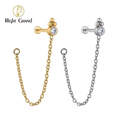 Right Grand ASTM F136 Titanium Threadless Push Pin CZ Labret Tassel Stud Earring with Connector Chain Helix Cartilage Piercing Right Grand ASTM F136 Titanium Threadless Push Pin CZ Labret Tassel Stud Earring with Connector Chain Helix Cartilage Piercing