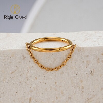 Right Grand ASTM F136 Titanium Mirror Polish Chain Hinged Nose Ring Clicker for Cartilage Helix Tragus Conch Piercing Jewelry(Chain only can anodize from 12V-65V)