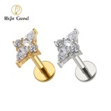 Right Grand ASTM F136 Titanium Internal Thread Flat Back Teardrop CZ Labret Monroe Lip Cartilage Helix Tragus Conch Ear Lobe Stud