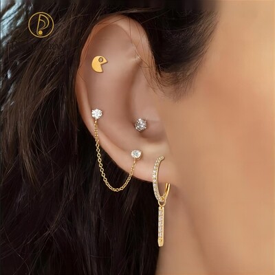 Right Grand ASTM F136 Titanium CZ Eye Labret Stud Earring Helix Flat Piercing