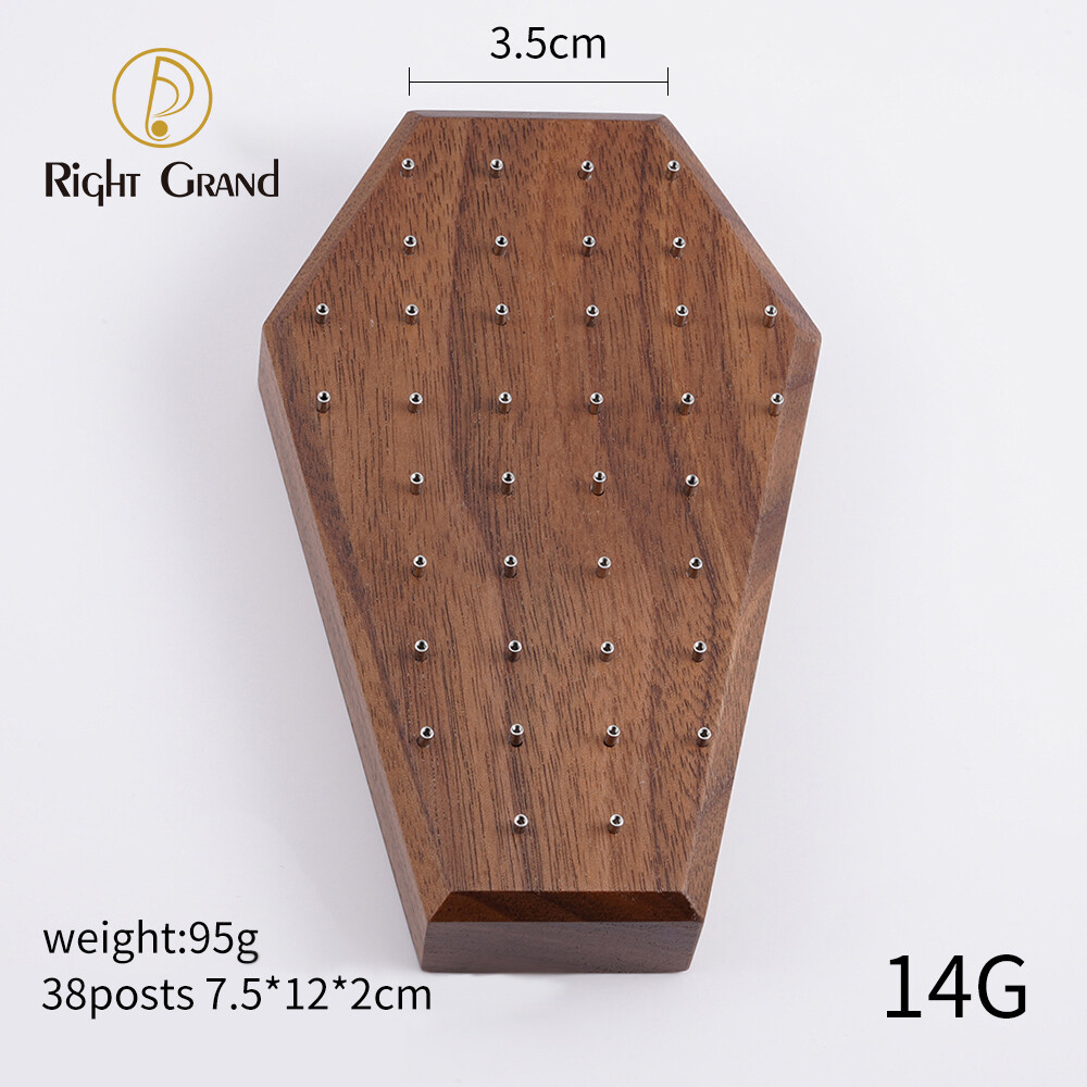 Right Grand Gothic Coffin Black Walnut Wood 14G 16G Body Piercing Jewelry Display With 38 Posts, Color: Black Walnut Wood, Size: （14G)7.5*12*2cm (38 Posts)