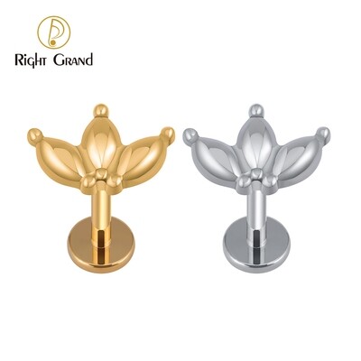 Right Grand 16G ASTM F136 Titanium Marquise Internally Threaded Flat Back Labret Helix Tragus Piercing Body Jewelry