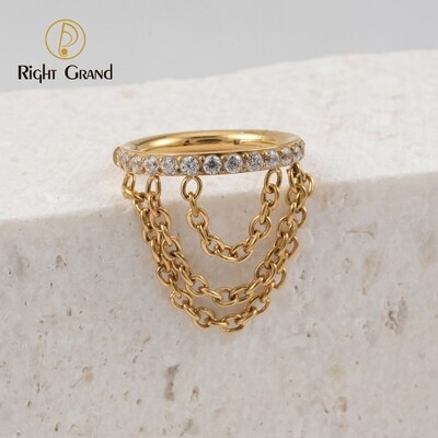 Right Grand Titanium Triple Stacked CZ Chain Conch Piercing Rings(Chain only can anodize from 12V-65V)