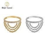 Right Grand Titanium Triple Stacked CZ Chain Conch Piercing Rings(Chain only can anodize from 12V-65V)