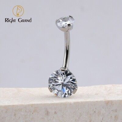 Right Grand ASTM F136 Titanium Implant Grade Double Prong Set 5A CZ Internal Thread Piercing Banana Belly Navel Ring