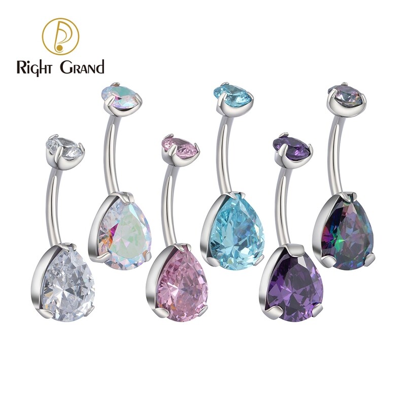 Right Grand Internally Thread Titanium ASTM F136 Implant Grade Prong Set 5A Teardrop CZ Belly Button Navel Rings