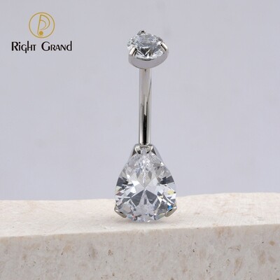 Right Grand Internally Thread Titanium ASTM F136 Implant Grade Prong Set 5A Teardrop CZ Belly Button Navel Rings