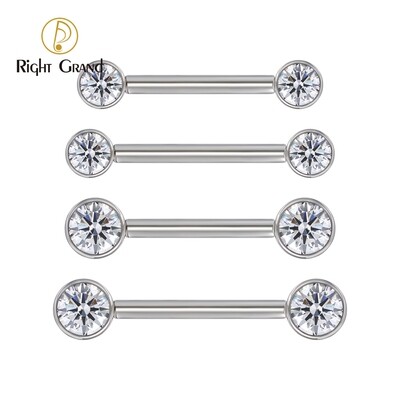 Right Grand Implant Grade ASTM F136 Titanium Internal Thread Bezel Set Cubic Zircon Nipple Piercing Ring