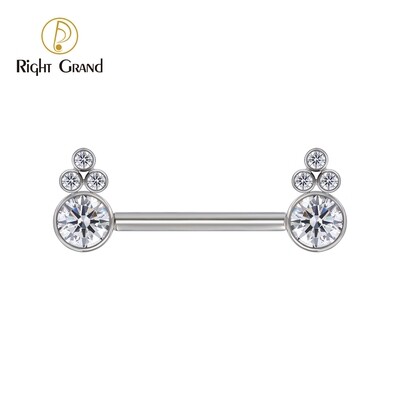 Titanium ASTM F136 Threadless Push-In Barbell with Opal Center And Zircon Cluster On Each Side Nipple Ring