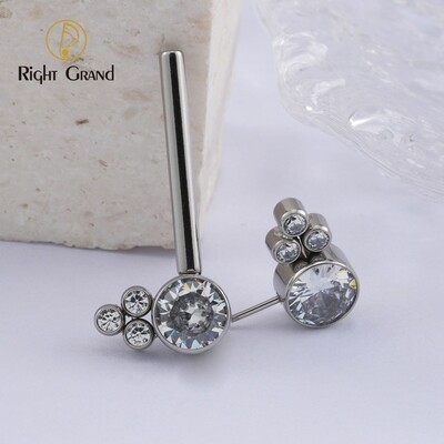 Titanium ASTM F136 Threadless Push-In Barbell with Opal Center And Zircon Cluster On Each Side Nipple Ring