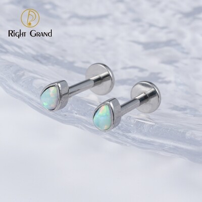 Right Grand ASTM F136 Titanium Single Tiny Teardrop CZ Internally Threaded  Flat Back Labret Helix Tragus Piercing Labret