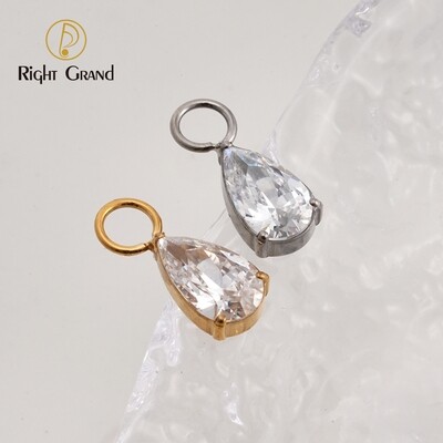 Right Grand ASTM F136 Titanium CZ Waterdrop Dangle Charm For Lobe Earrings
