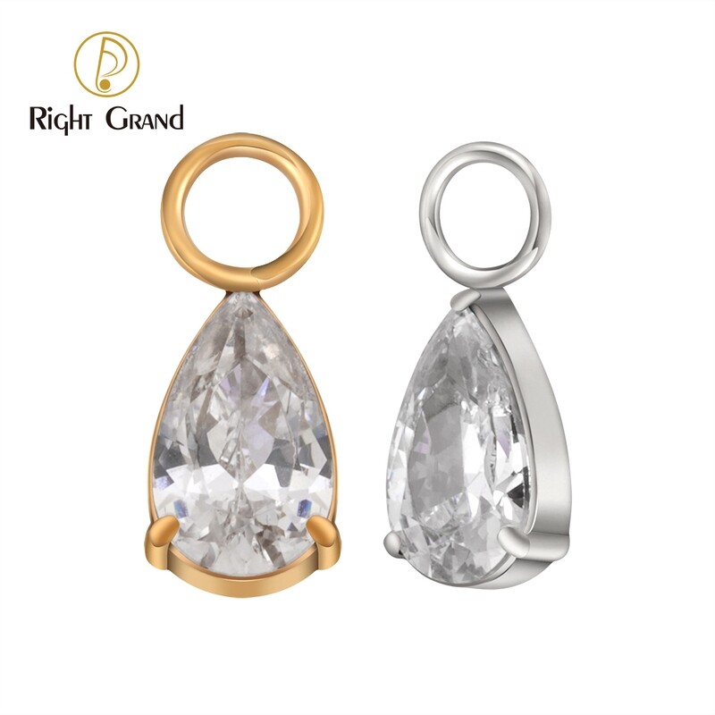 Right Grand ASTM F136 Titanium CZ Waterdrop Dangle Charm For Lobe Earrings