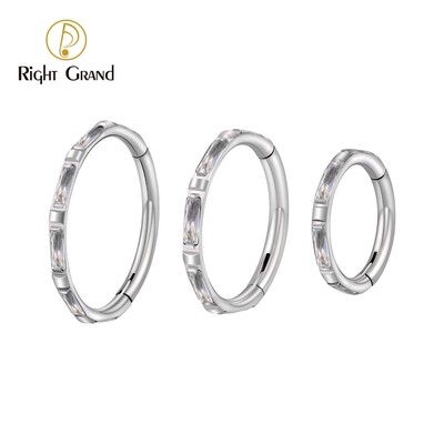 Right Grand Implant Grade ASTM F136 Titanium Prong Set Rectangle Opal Hinged Segment Ring Conch Helix Piercing