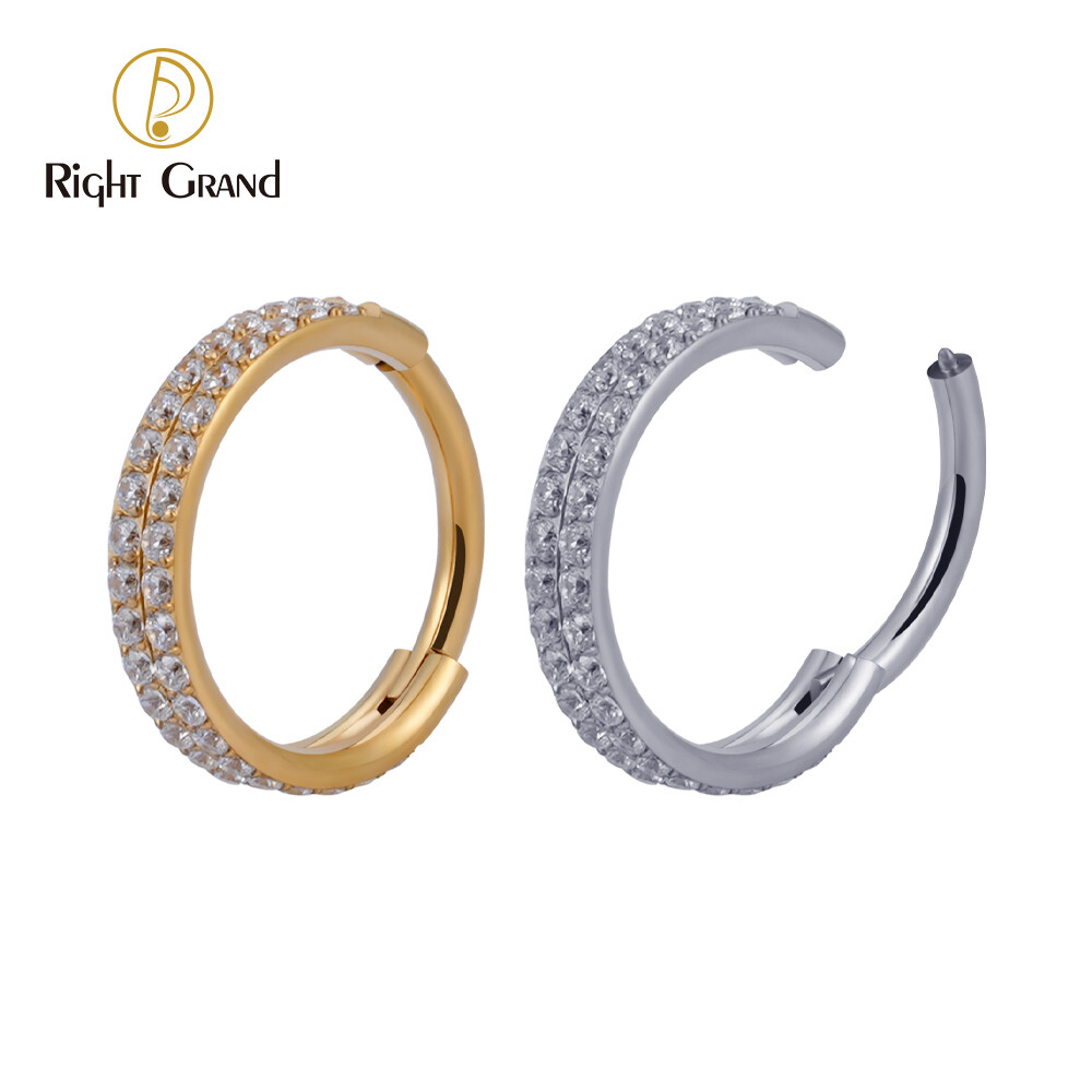 Right Grand Implant Grade Titanium 16G Double Layered CZ Paved 5A Cubic Zirconia Helix Conch Piercing Clickers