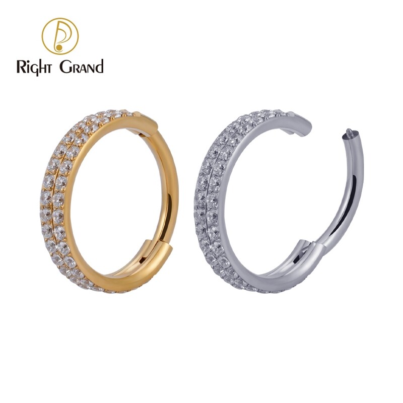 Right Grand Implant Grade Titanium 16G Double Layered CZ Paved 5A Cubic Zirconia Helix Conch Piercing Clickers