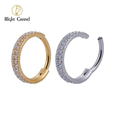 Right Grand Implant Grade Titanium 16G Double Layered CZ Paved 5A Cubic Zirconia Helix Conch Piercing Clickers