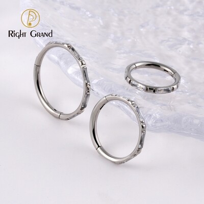 Right Grand Implant Grade ASTM F136 Titanium Prong Set Rectangle Opal Hinged Segment Ring Conch Helix Piercing