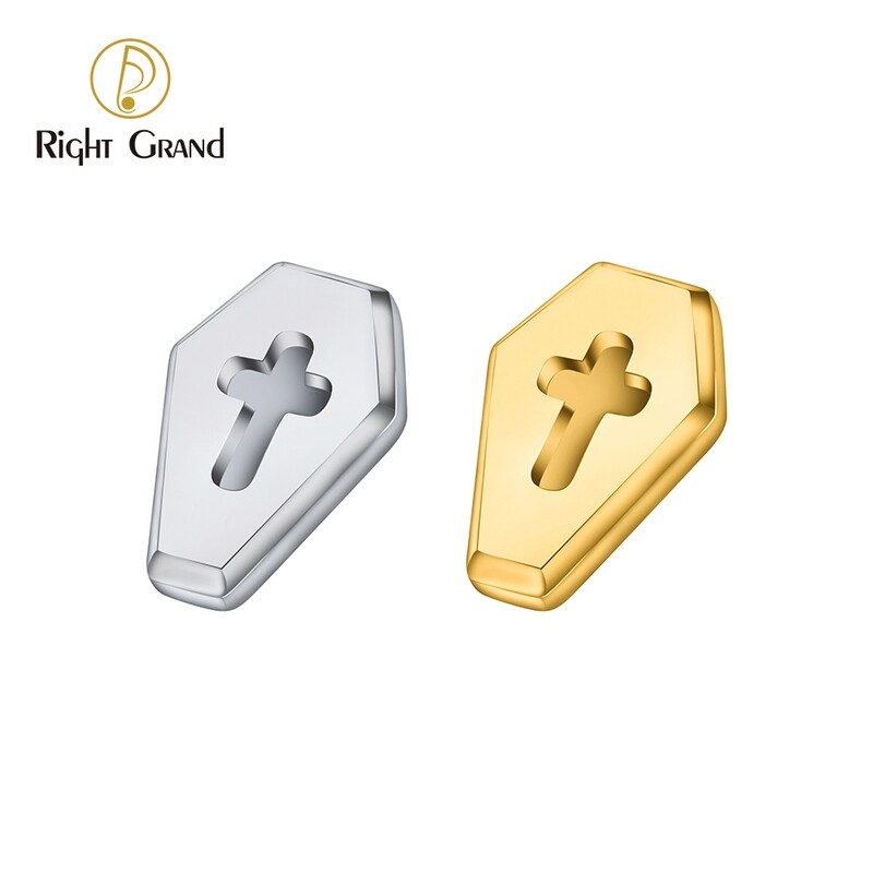 Right Grand 16G Internal Thread Gothic Coffin With Cross ASTM F136 Titanium Ear Cartilage Helix Labret Tops