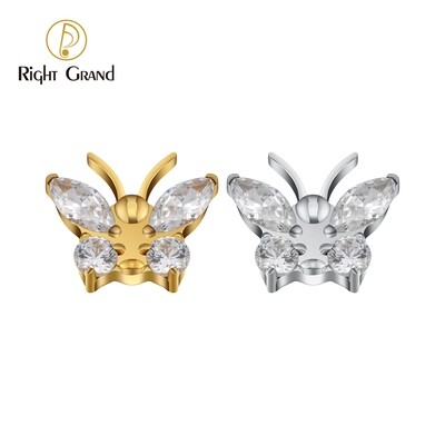 Right Grand 16G Internal Thread Butterfly CZ ASTM F136 Titanium Ear Tragus Helix Labret Tops Right Grand 16G Internal Thread Butterfly CZ ASTM F136 Titanium Ear Tragus Helix Labret Tops