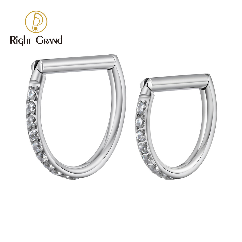 Right Grand ASTM F136 Titanium Half Zircon CNC Prong Setting D Shape Nose Straight Clicker