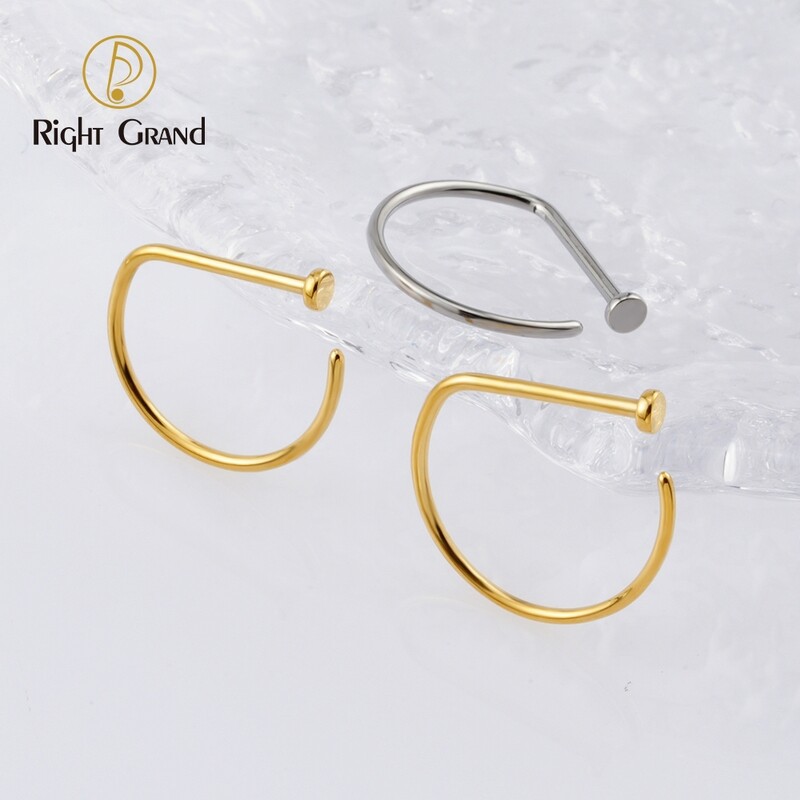 Right Grand Implant Grade ASTM F136 Titanium Mirror Polish D Shape Nose Ring