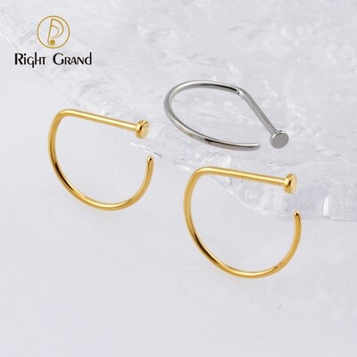 Right Grand Implant Grade ASTM F136 Titanium Mirror Polish D Shape Nose Ring