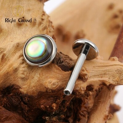 Right Grand 16G Organic Pearl &amp; Abalone Shell Labret ASTM F136 Titanium Internal Thread Monroe Lip Ring Helix Cartilage Earring Flat Back Piercing
