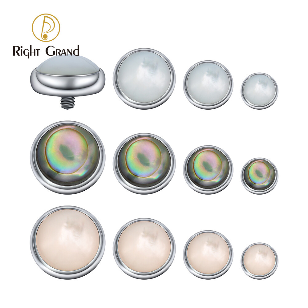 Right Grand 16G Bezel Setting Pearl &amp; Abalone Shell ASTM F136 Titanium Microdermal Anchor Top Piercing