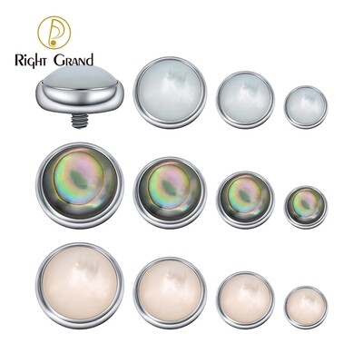Right Grand 14G Bezel Setting Pearl &amp; Abalone Shell ASTM F136 Titanium Microdermal Anchor Top Piercing