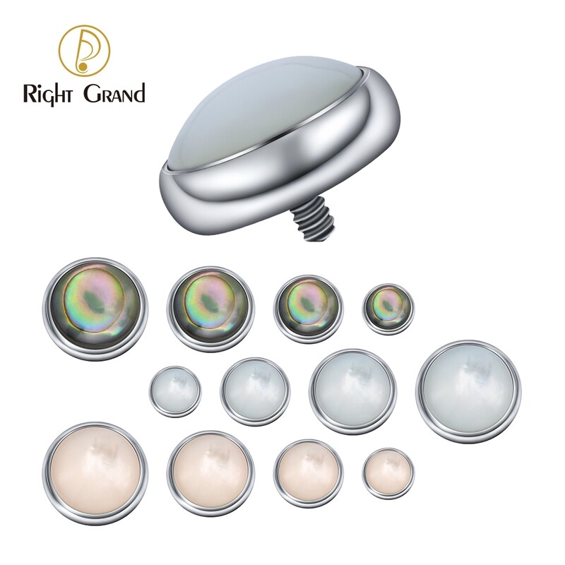 Right Grand 16G Bezel Setting Pearl &amp; Abalone Shell ASTM F136 Titanium Internal Thread Labret Top Ear Tragus Helix Labret Tops