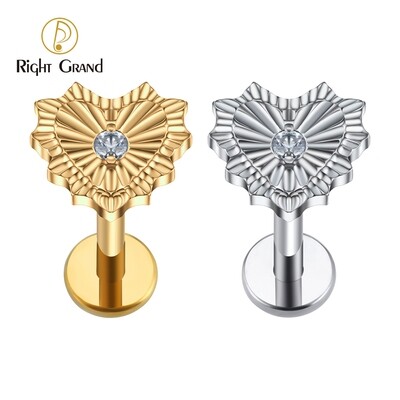 Right Grand 16G Bad Romance Heart Piercing ASTM F136 Titanium Internally Threaded Ear Cartilage Helix Labret Stud