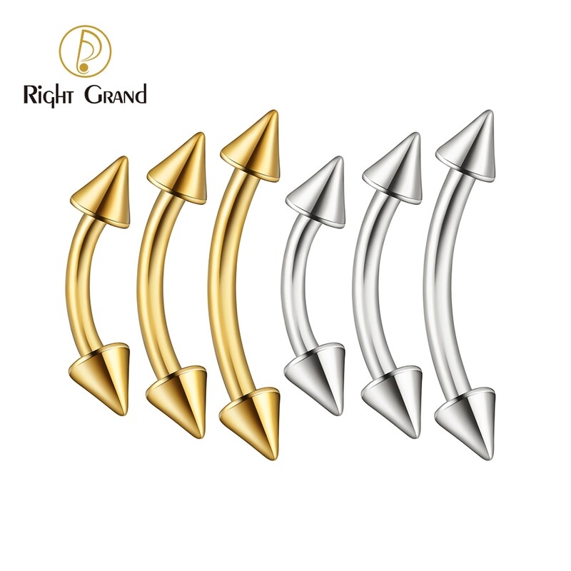 Right Grand 16G Curved Barbell Eyebrow Ring with Spikes ASTM F136 Titanium Rook Piercings