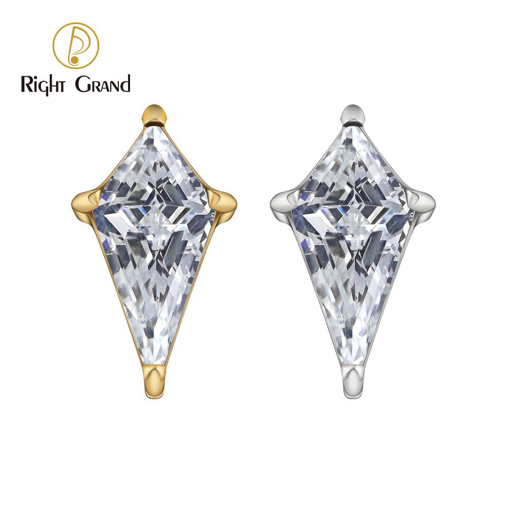 Right Grand Kite CZ ASTM F136 Titanium Internal Thread Ear Tragus Helix Labret Tops