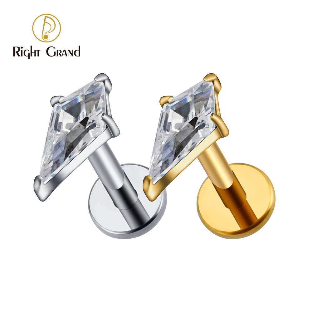 Right Grand 16G Internal Thread Kite CZ ASTM F136 Titanium Labret Earring Tragus Helix Cartilage Piercing