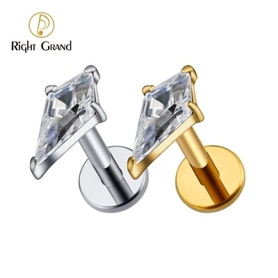 Right Grand 16G Internal Thread Kite CZ ASTM F136 Titanium Labret Earring Tragus Helix Cartilage Piercing