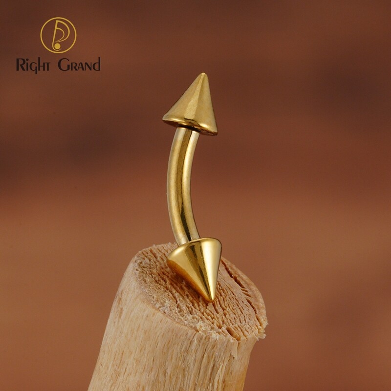 Right Grand 16G Curved Barbell Eyebrow Ring with Spikes ASTM F136 Titanium Rook Piercings