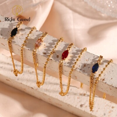 Right Grand Women Fashion Tarnish Free Jewelry Waterproof Gold Plated Double Layer Stainless Steel Zircon Chain Bracelet